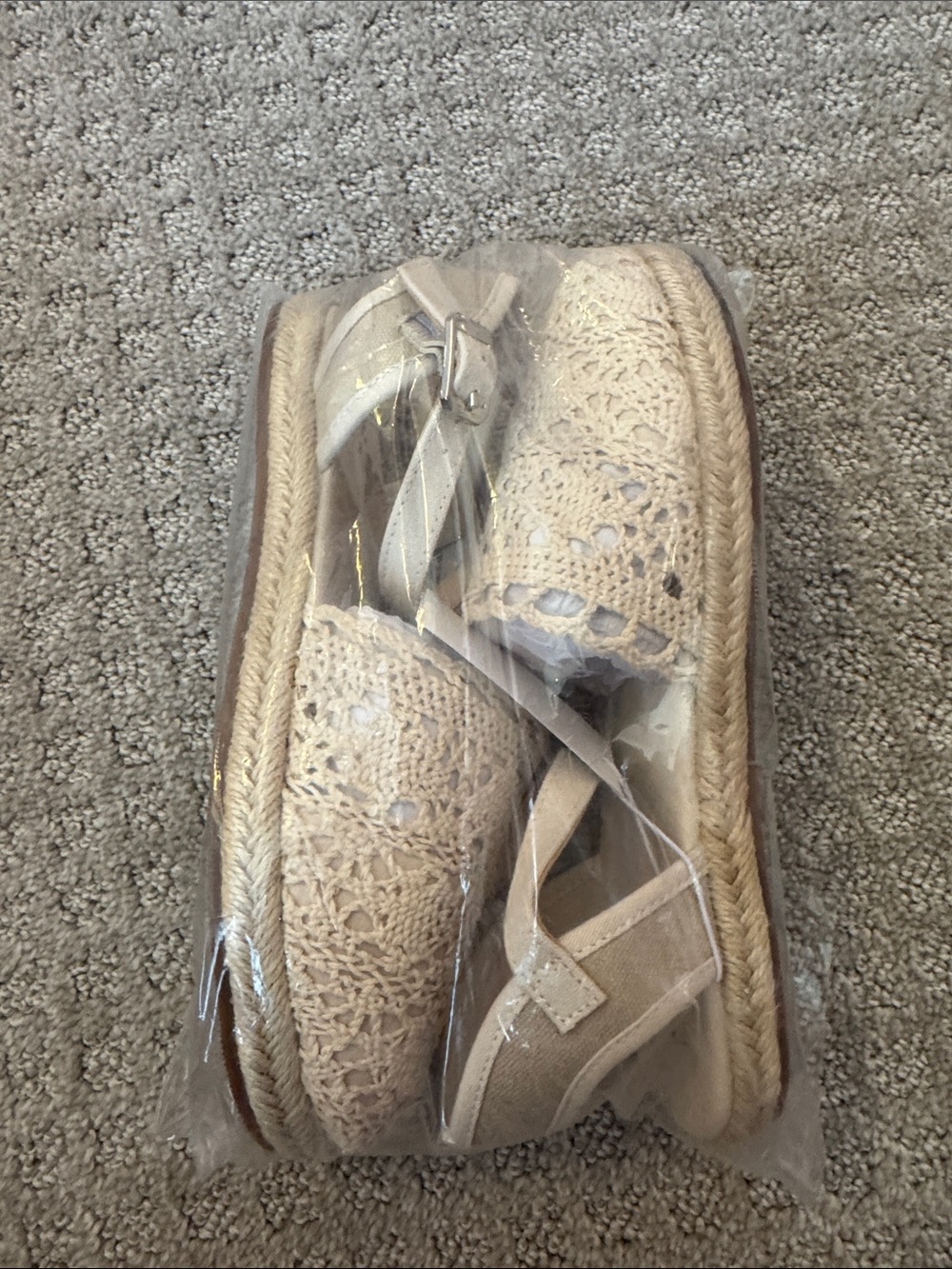 Beige Crochet Espadrille Platform Sandals